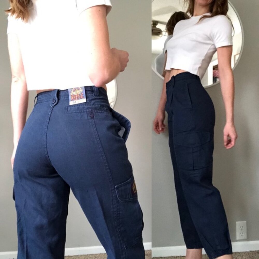 Vintage Bugle Boy navy cargo high waist pants